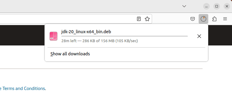 Clicking on the download link will start the download for the Debian package file.