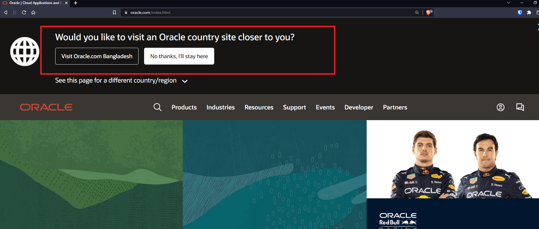 As I am from Bangladesh, so it is suggesting that I visit Oracle Bangladesh.