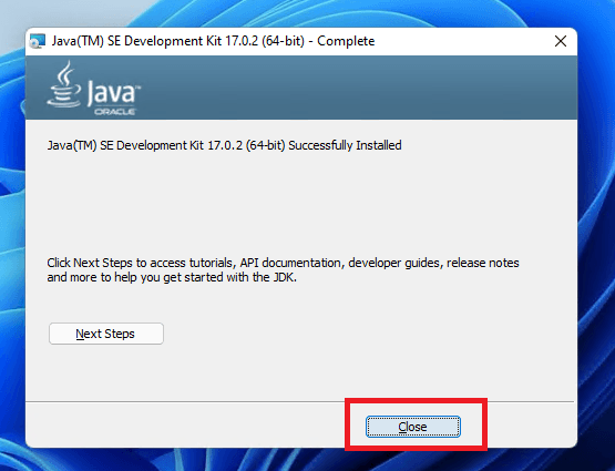 After finishing the installation, click Close to close the installation wizard.