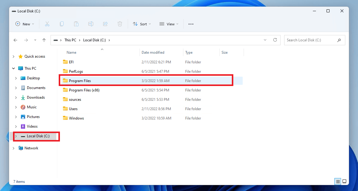 After going into the C drive, go into the Program Files folder.