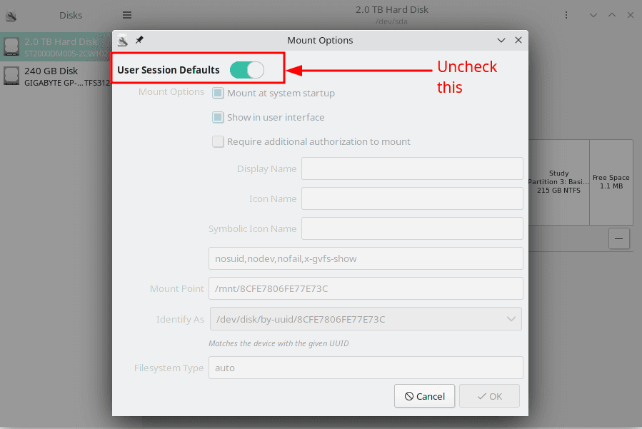 User Session Defaults