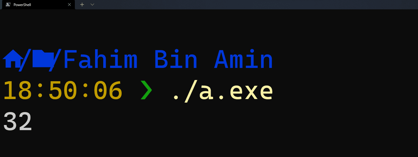 Now, if I run the code, then I would get the ASCII value of a space, which is 32.