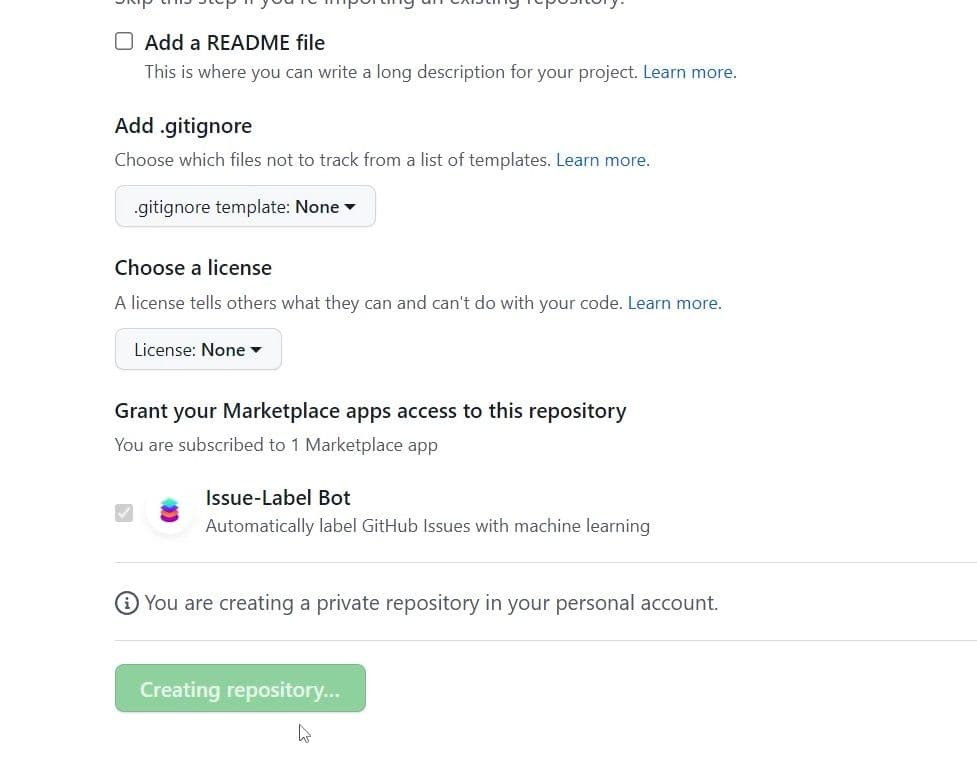 Then click Create repository.