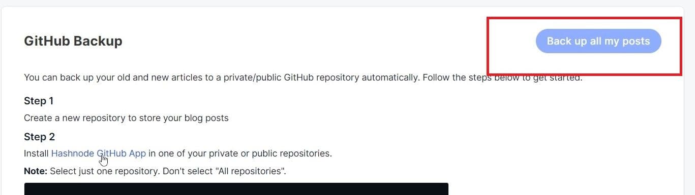 Click on Back up all my posts.