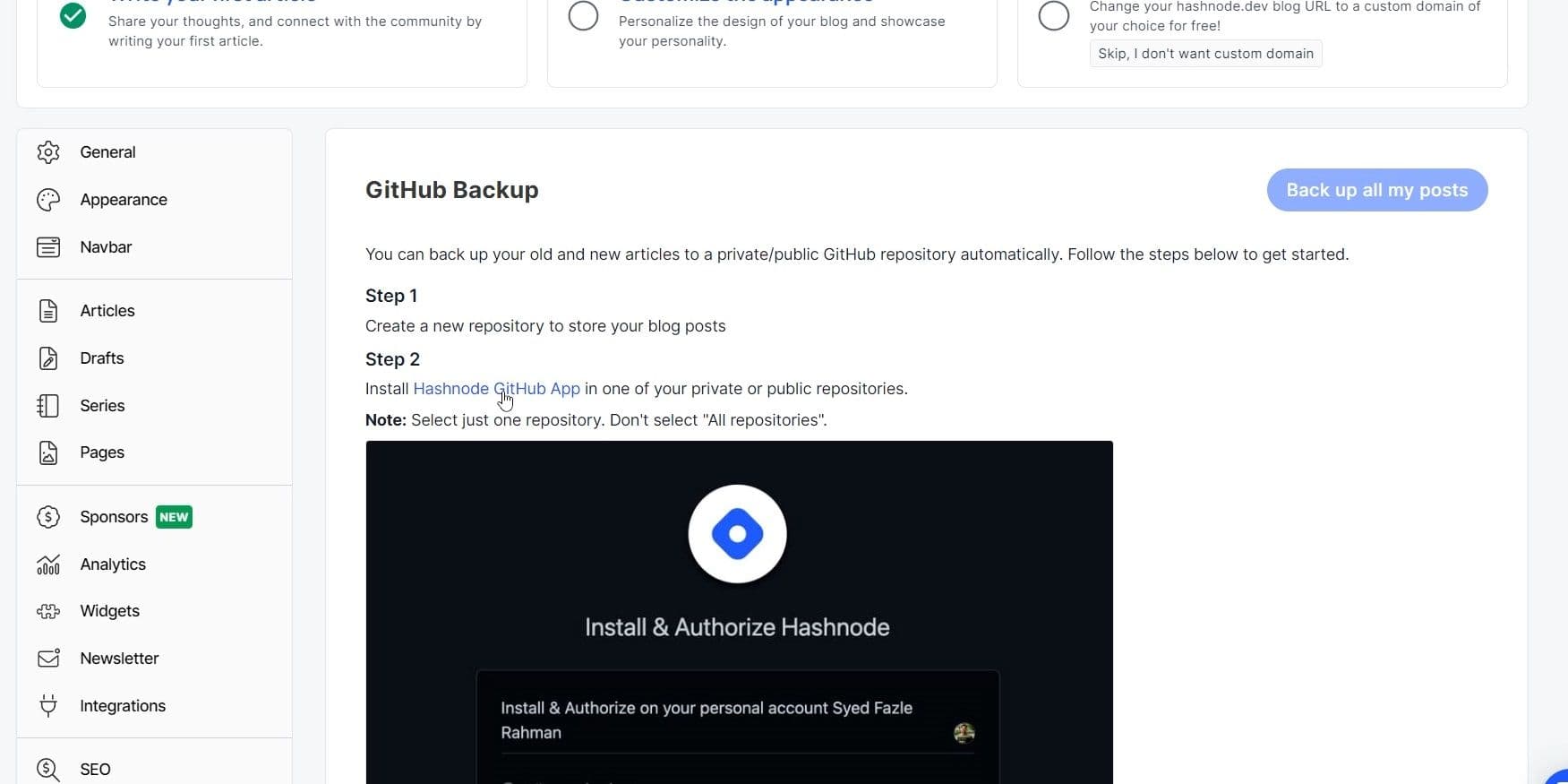 You will find the GitHub Backup page now.
