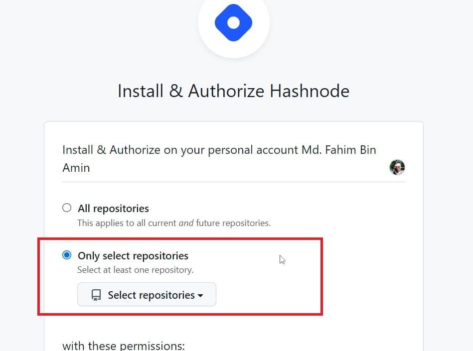 But keep in mind, that you shouldn't select All repositories, as that will rewrite all of the repositories you currently have in your personal GitHub account.