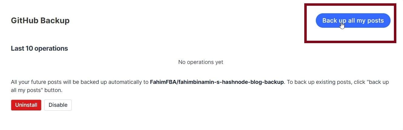 If you want to back up the existing posts, then you have to click "Back up all my posts".