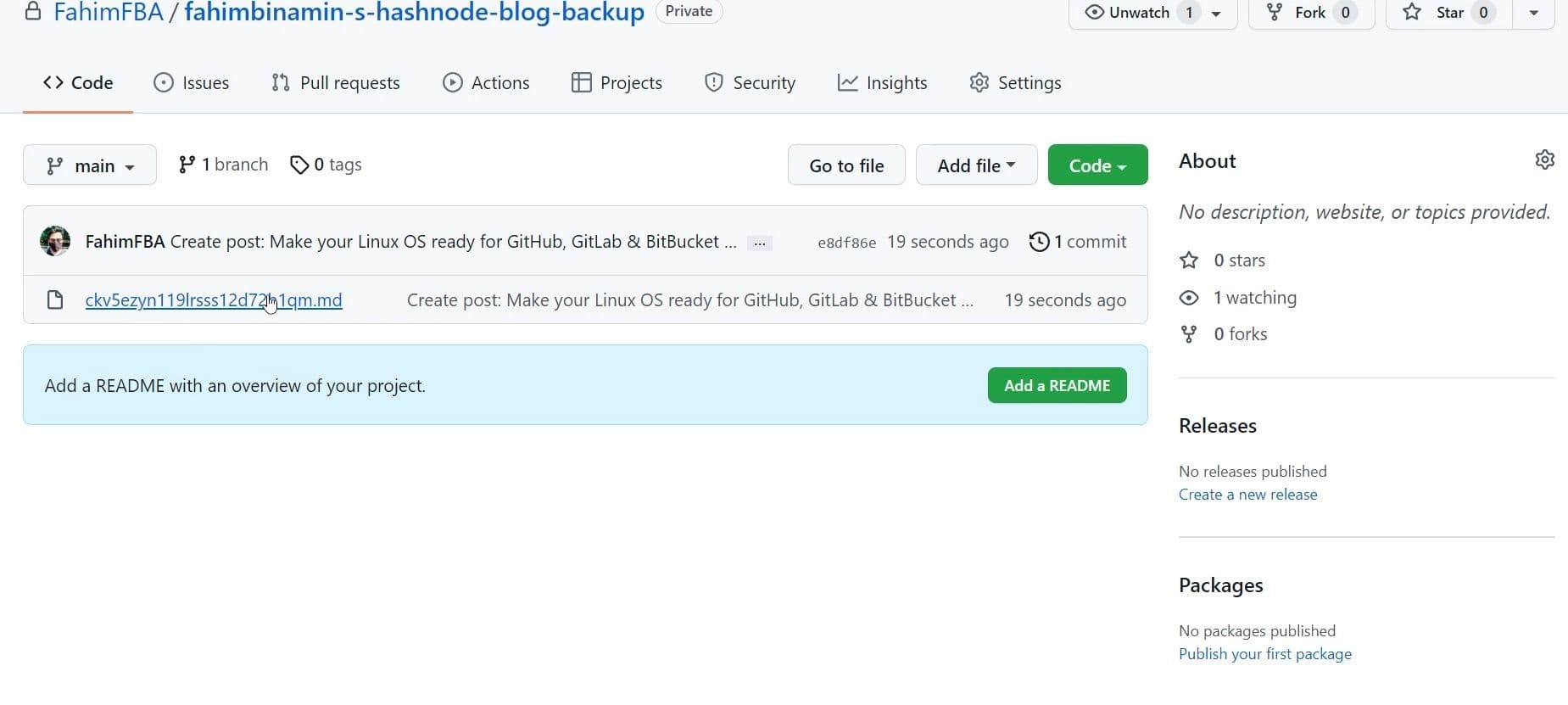 Now, if you simply refresh the GitHub repo webpage (the repo you created only for backing up this Hashnode blog), you will see that it has been updated as well!