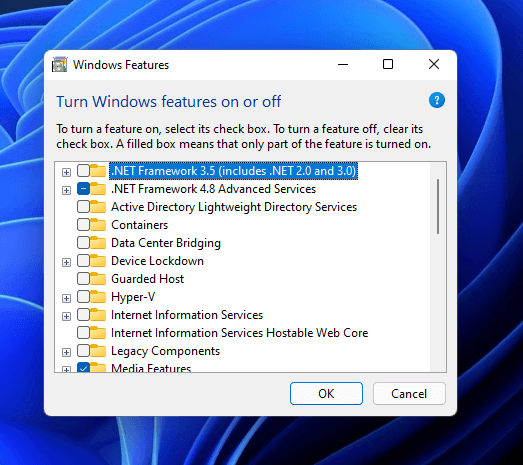 Click Turn Windows features on or off.