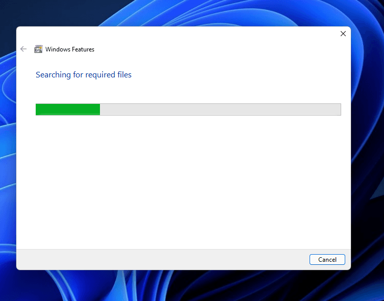 It will start searching for the required files.