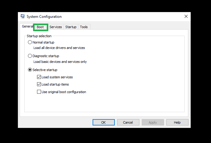 Type msconfig and click OK.