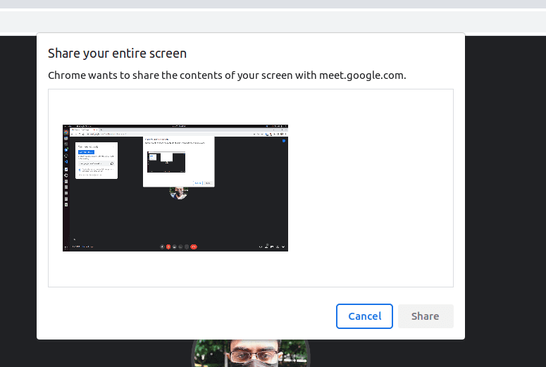 You will also get to see the preview of the screen sharing.