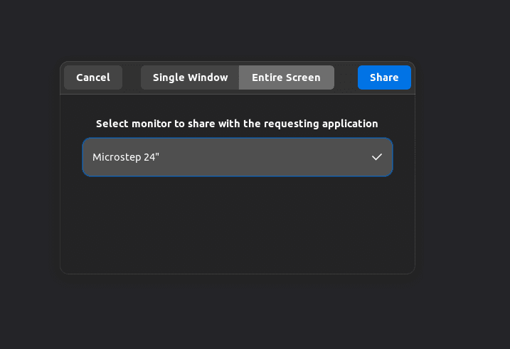 Simply select the monitor and click Share as earlier.