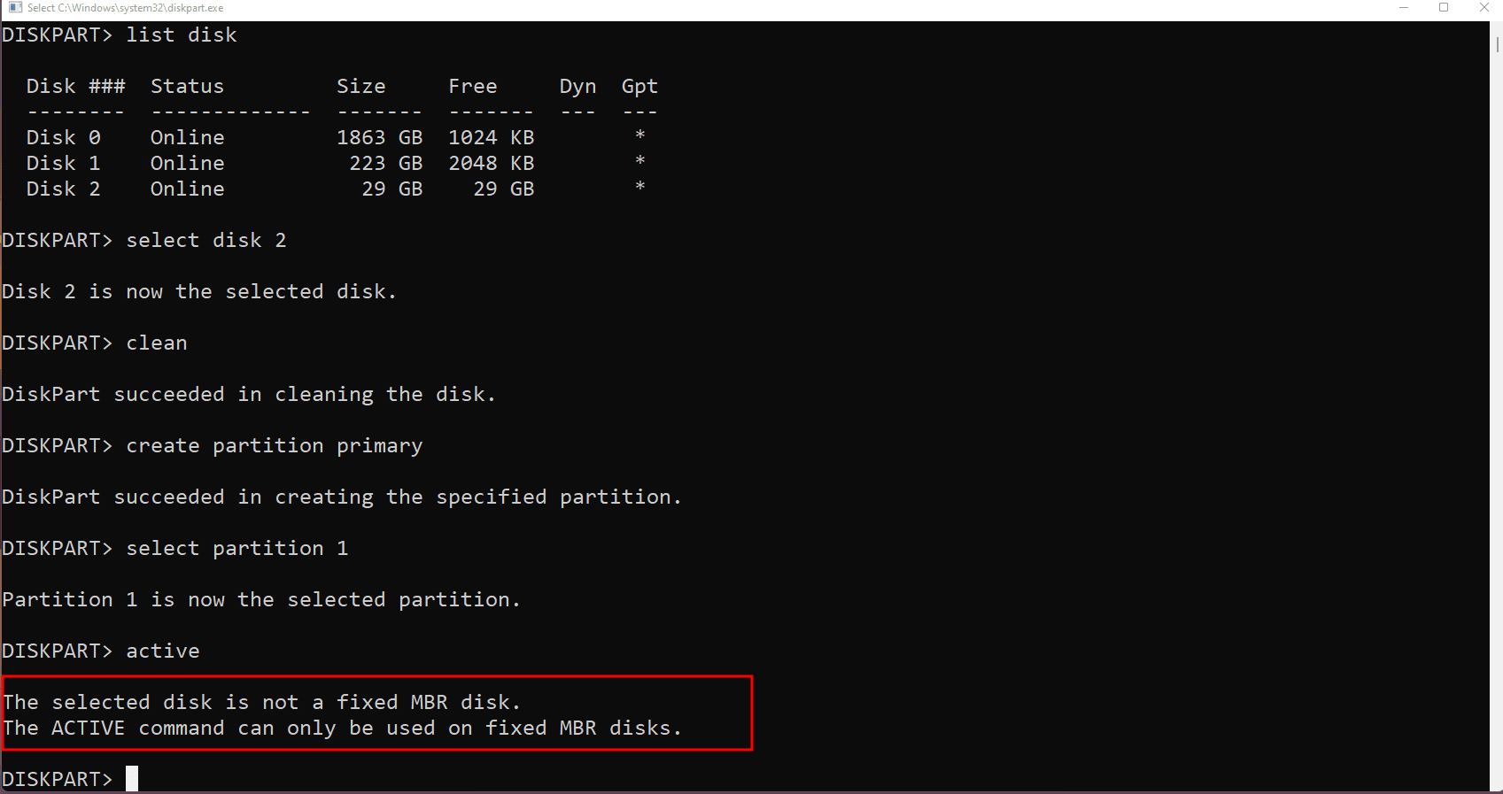 You will receive the marked error only if your disk is also on a GPT partition table like me.