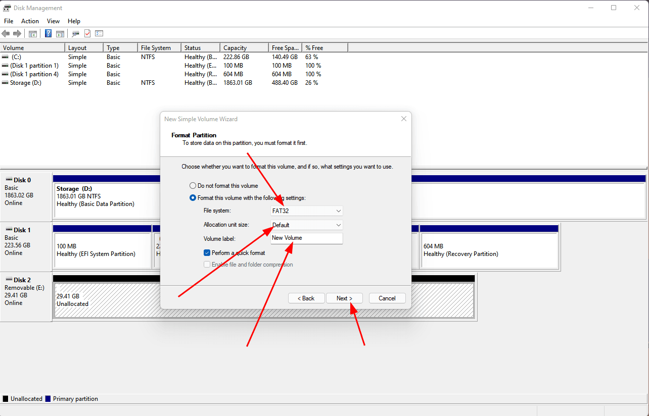 To work on Windows and Linux simultaneously while avoiding the 4GB per file limit, NTFS is a good choice.