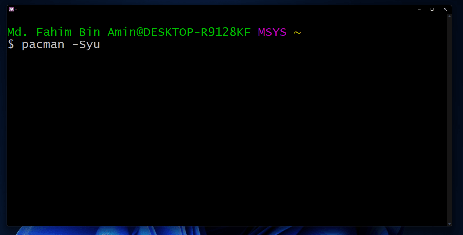 Apply the command pacman -Syu to update the package database and the base packages.
