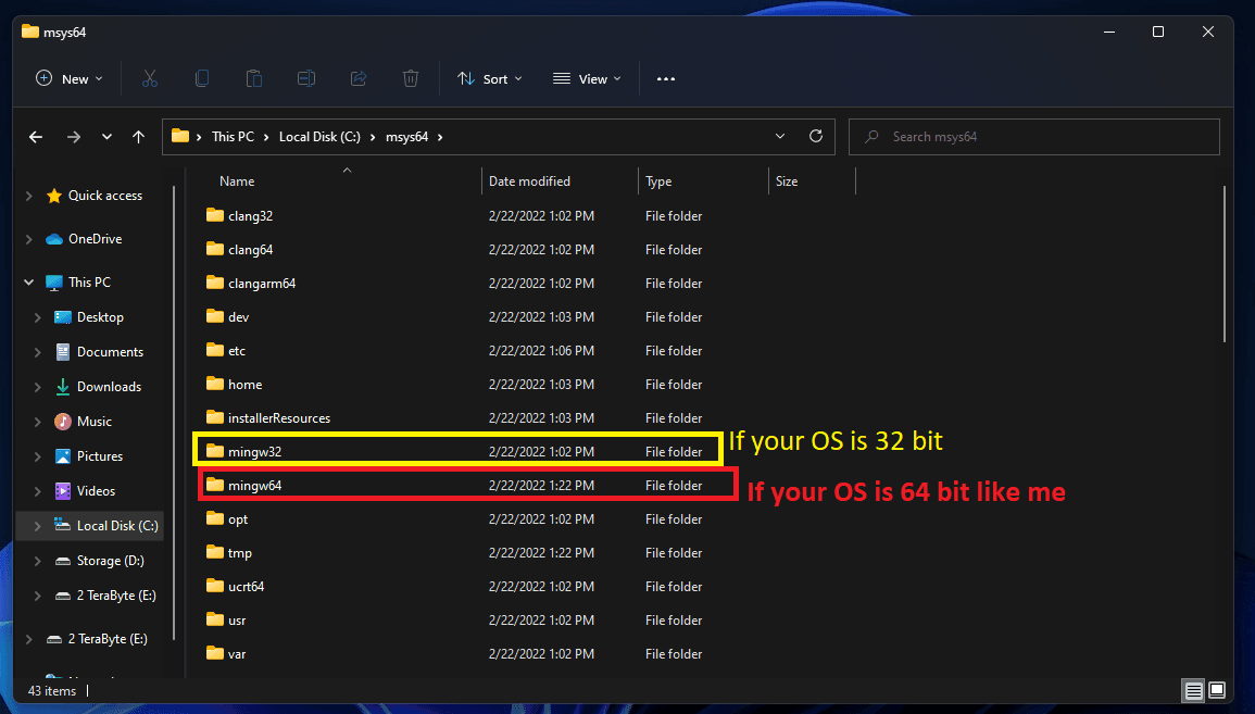 ⚠️ If you are using a 32 bit operating system, then go to the mingw32 folder.