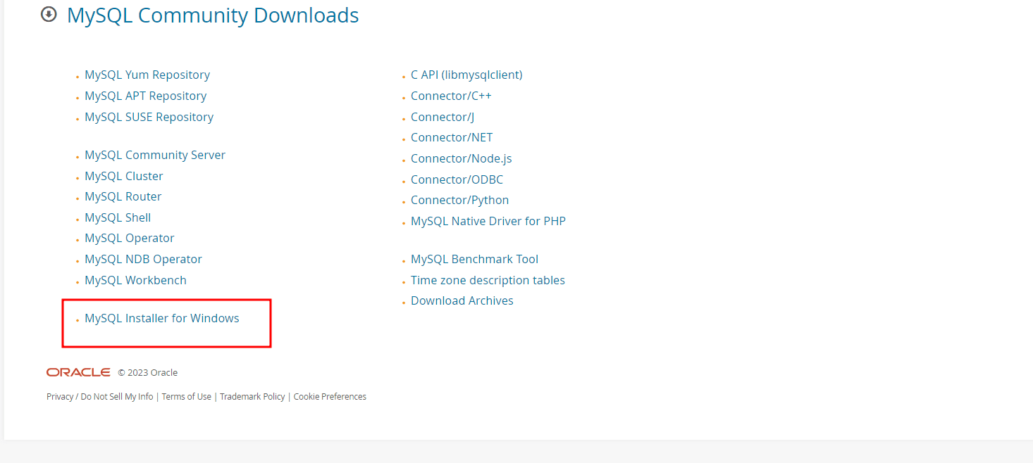 After that, on the new page, click "MySQL installer for Windows".