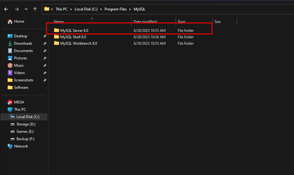 Then go to the MySQL Server folder.