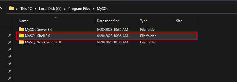 Open the MySQL Shell folder now.