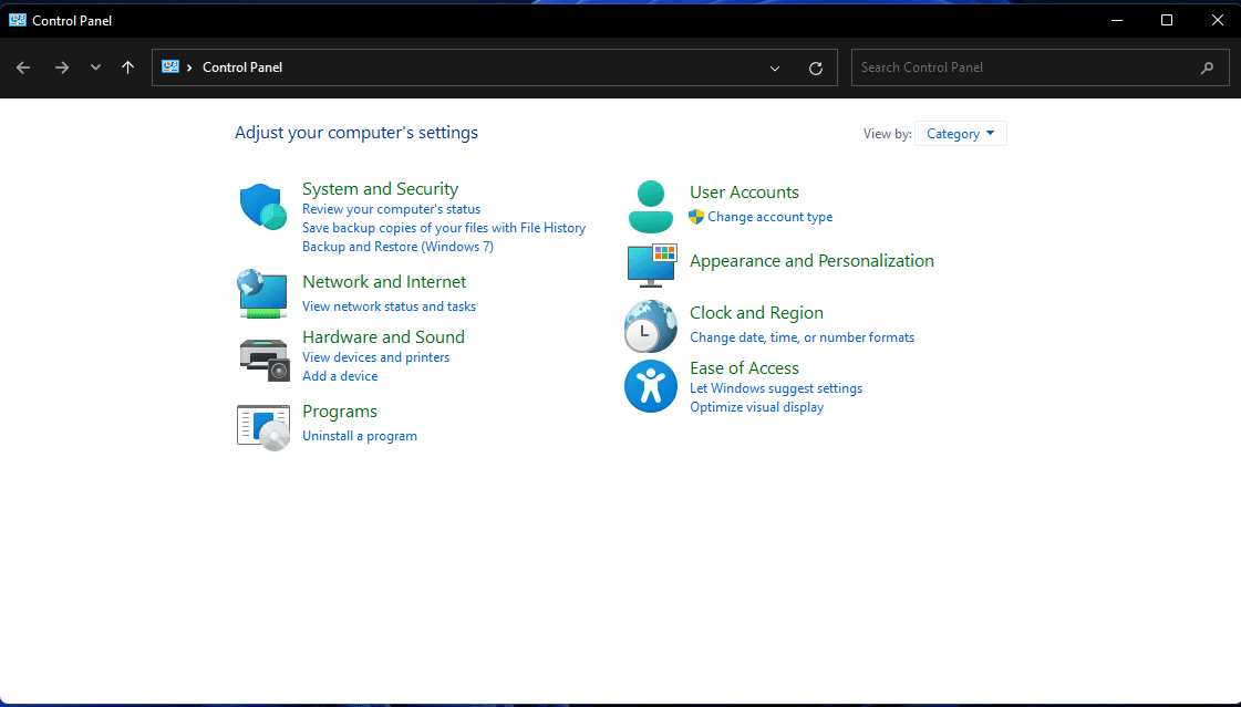 If you want to open that from the Control Panel, then, first of all, you need to open the control panel.