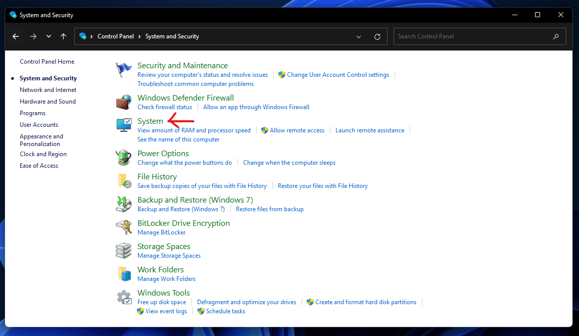 Click on System.