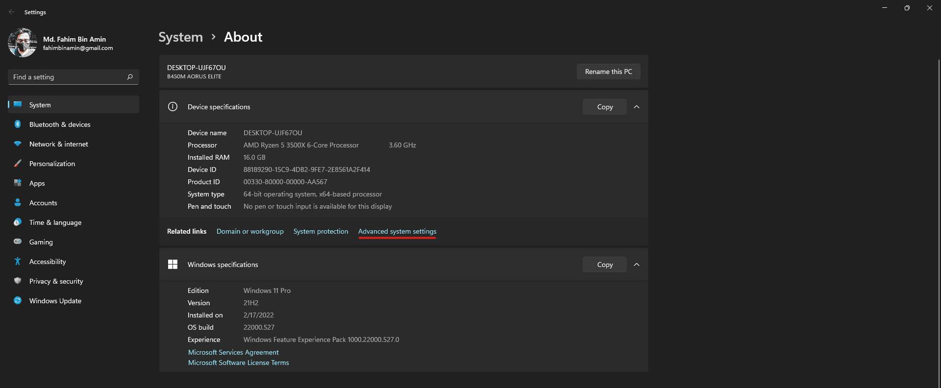 From here, click on Advanced System Settings.