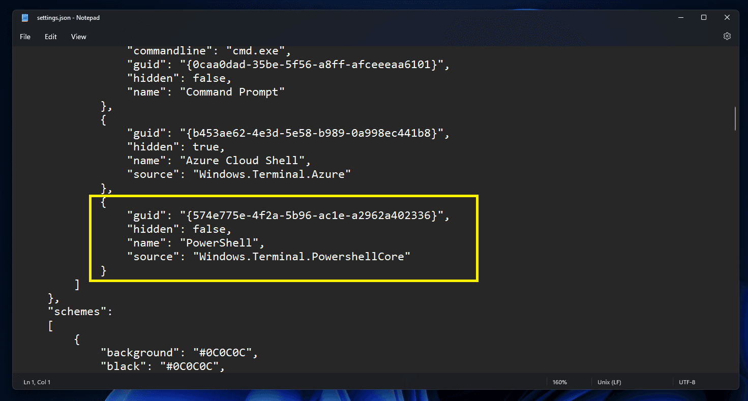 Scroll down until you find the PowerShell block like below.