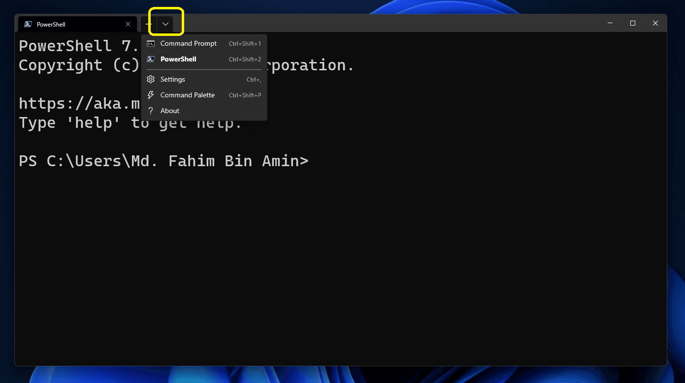 Click the drop down button to get the menu under it.
