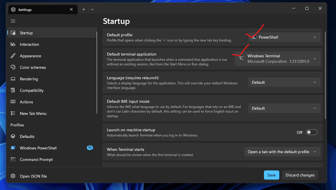 Preview of Windows PowerShell settings window