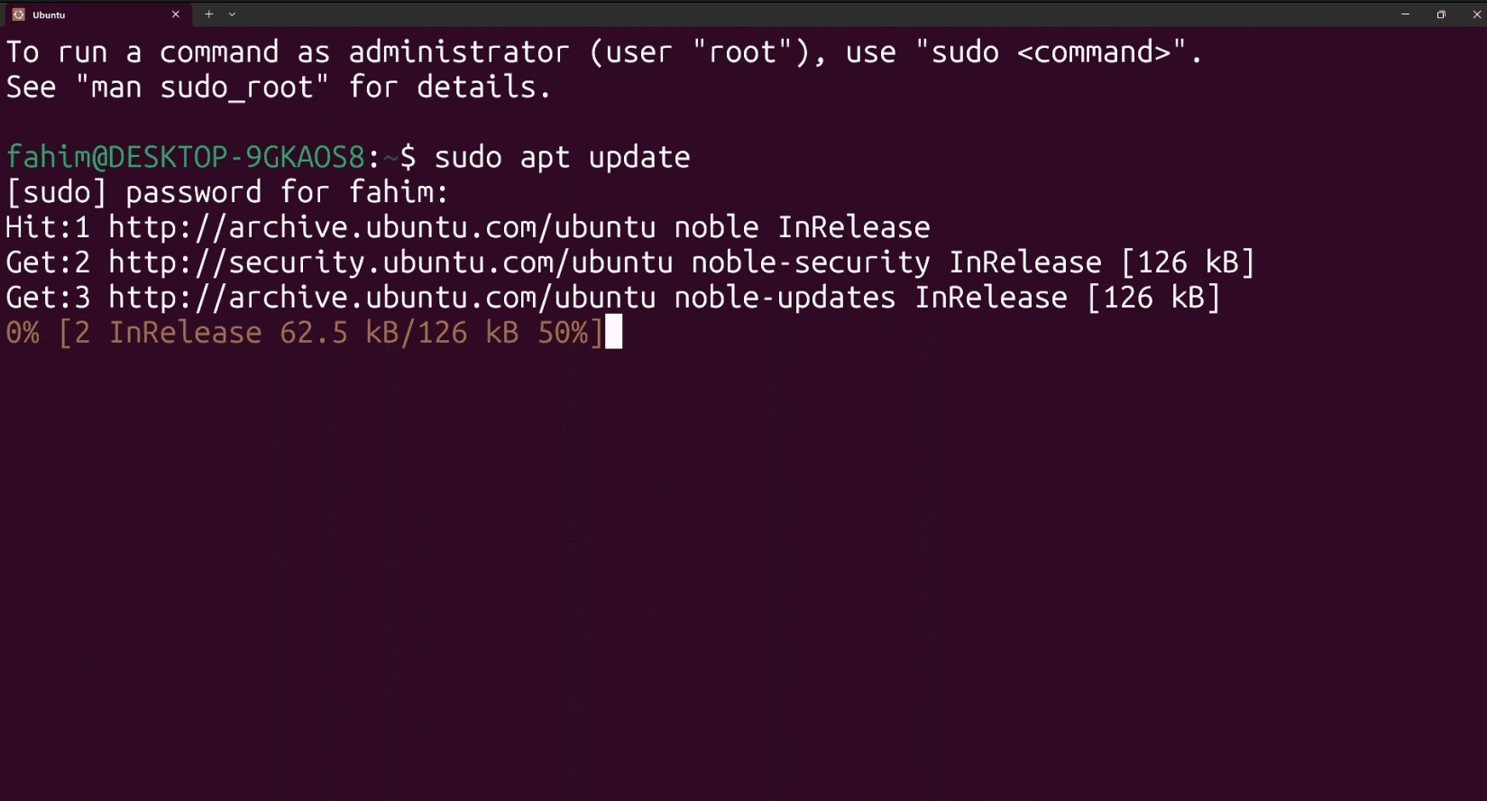 Preview of apt update command in Ubuntu terminal