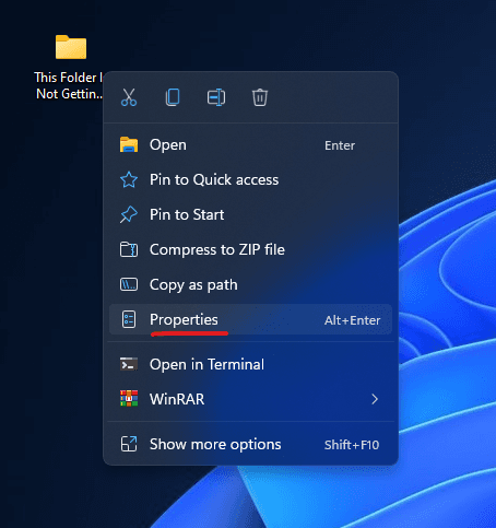 First way: Right click on the folder/file, and click properties.