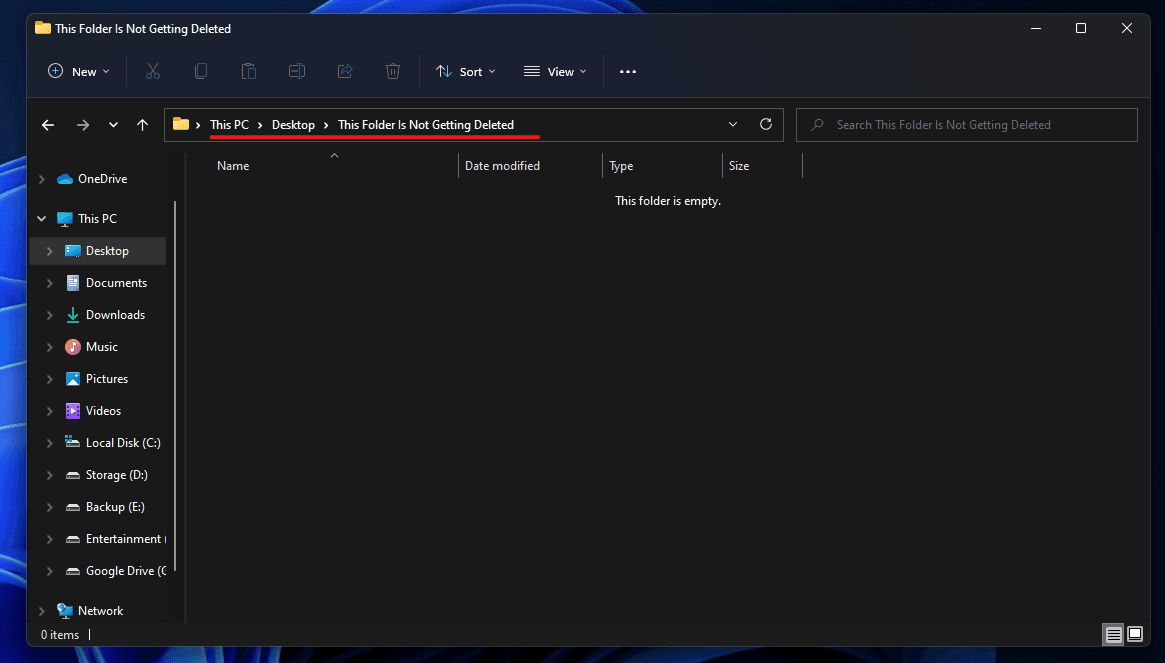 Second way: Go into the folder where you want to delete the folder/file, and you will get the directory address there.