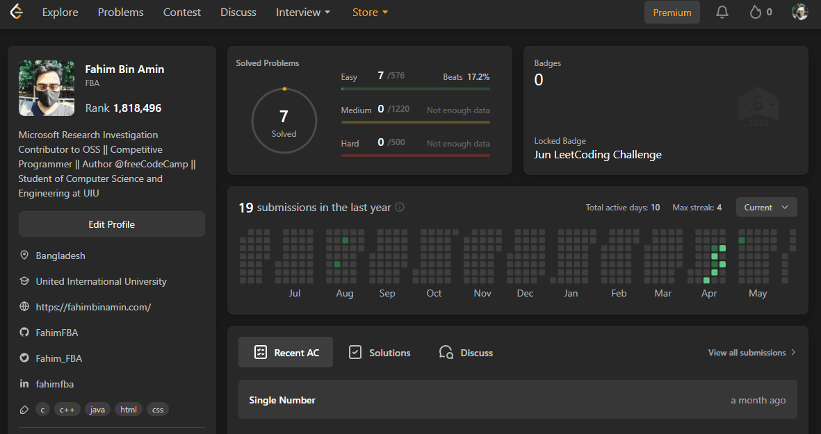 My LeetCode profile
