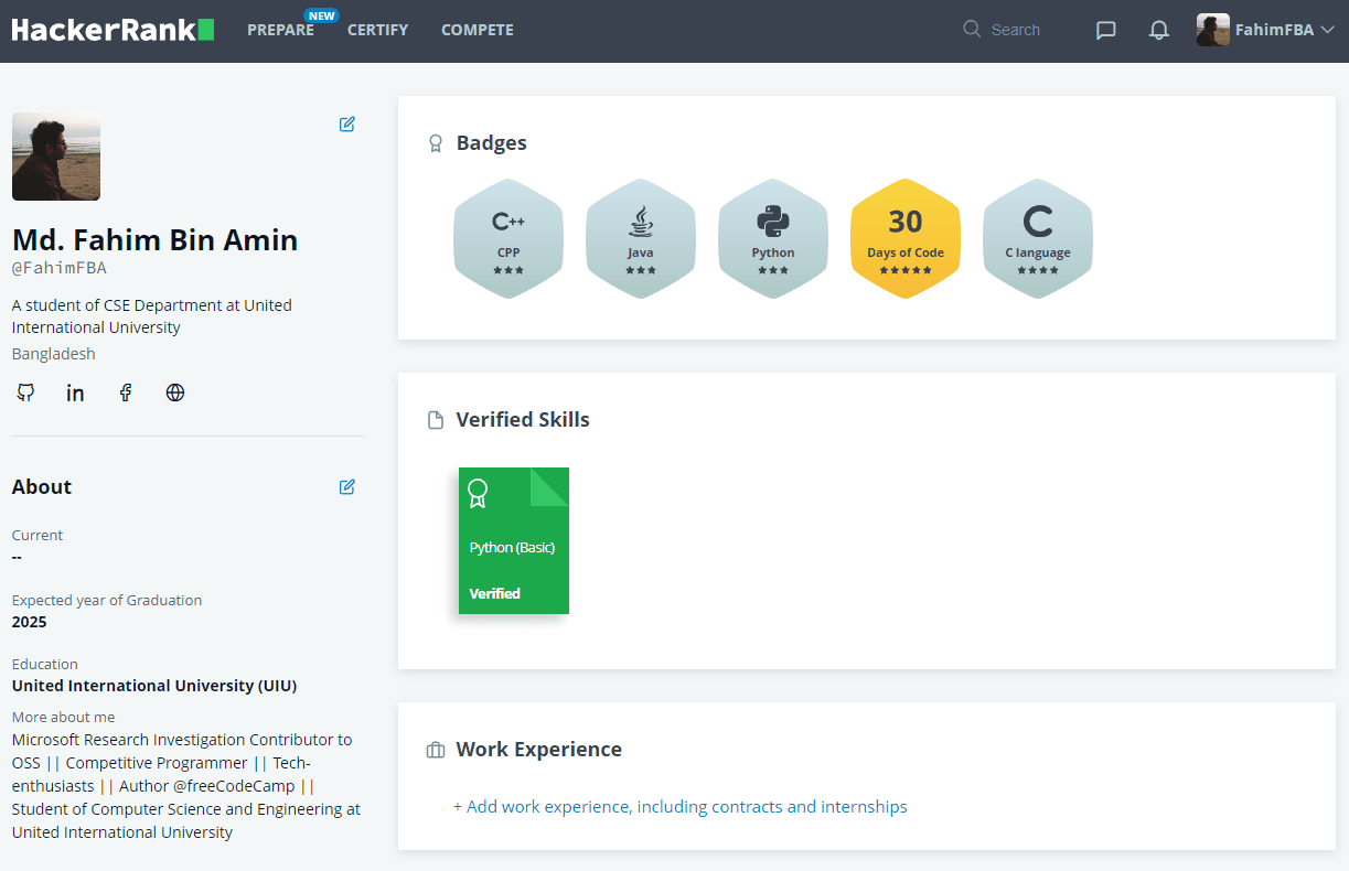 My HackerRank profile