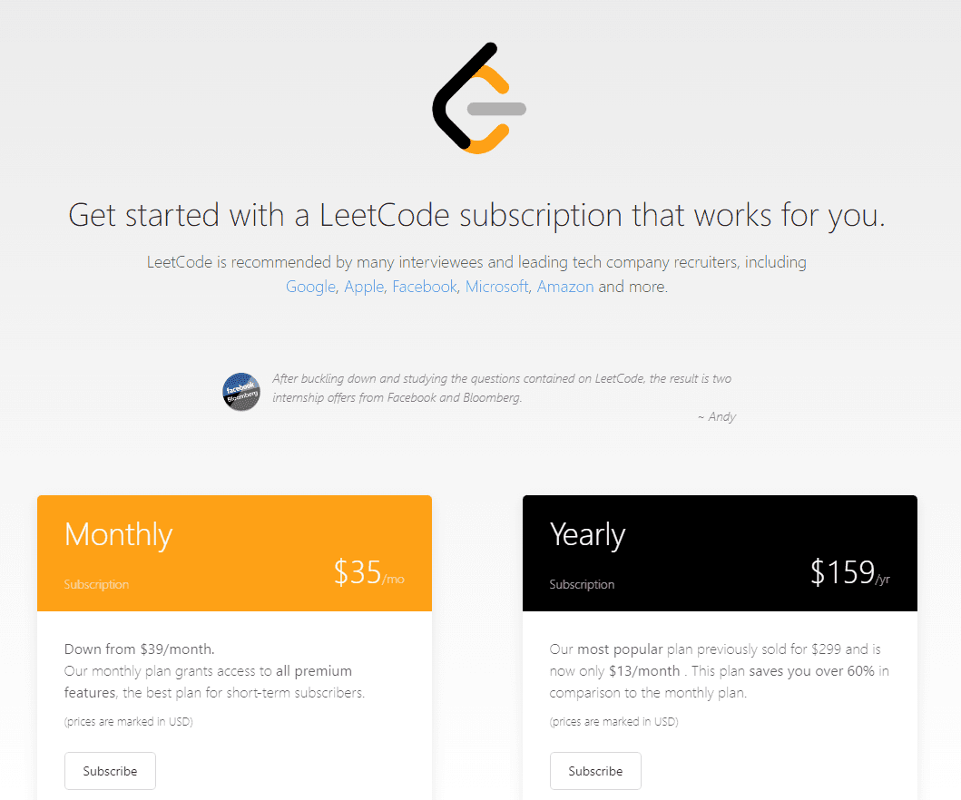 LeetCode pricing
