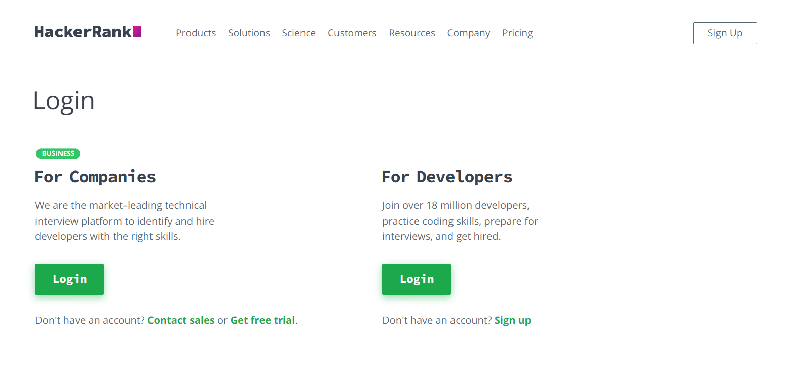 Login page