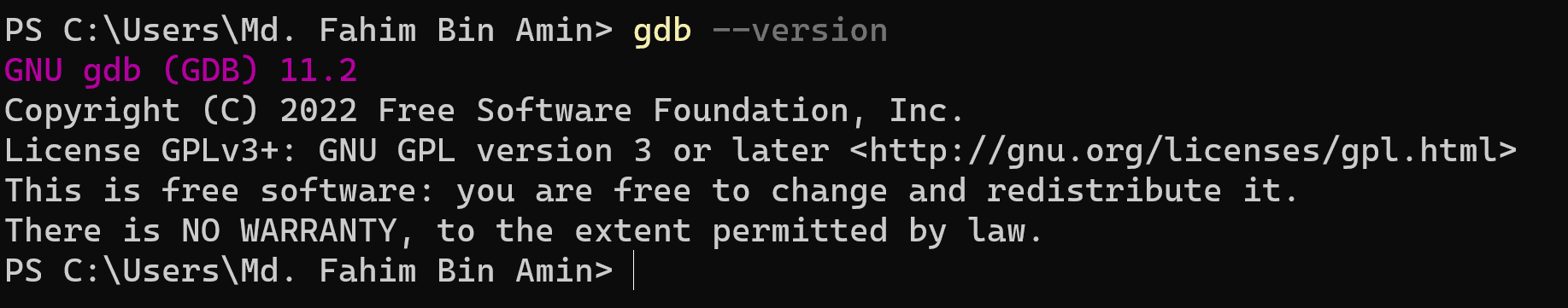 For checking the GDB version:
